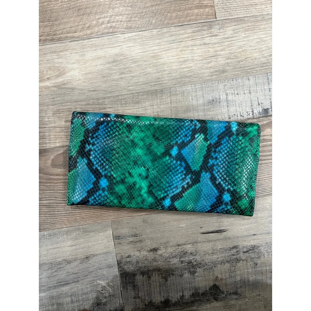 Banana Republic Green Blue Snakeskin Embossed Evening Clutch Bag Magnetic Snap